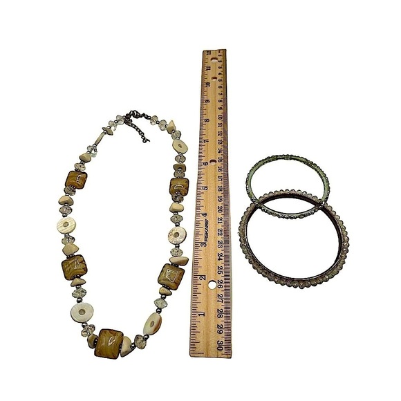 Vintage Shell Necklace & Crystal Bangle Set - Boho Chic Jewelry for Women N52 - Picture 5 of 7